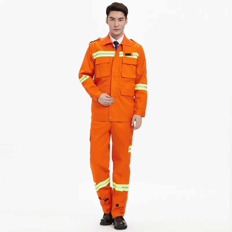 Forest firefighter uniform 100% cotton protective work clothes set Labor engineering Flame retardant insulation Reflective strip