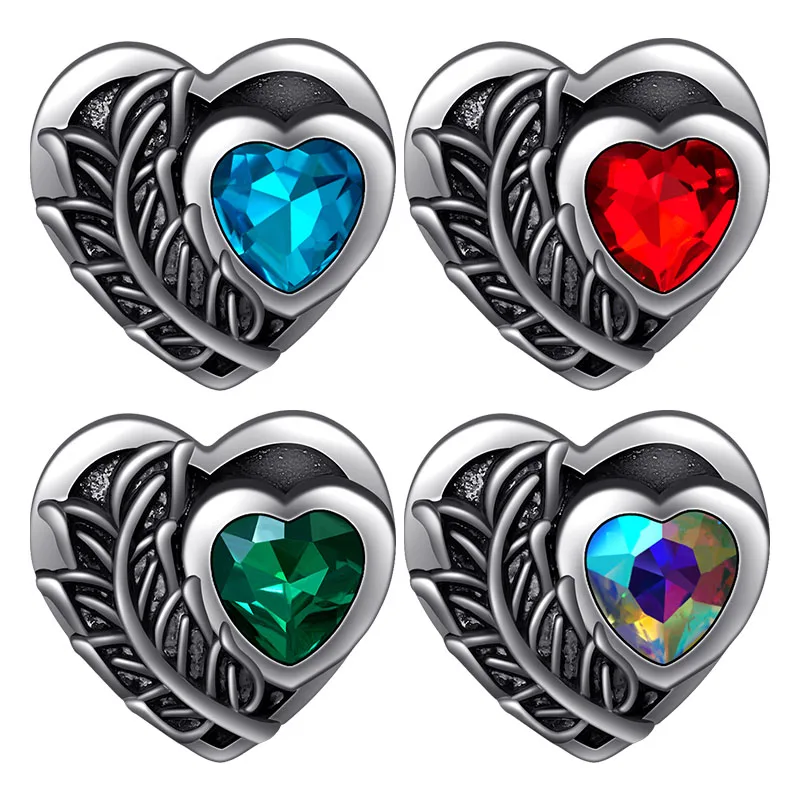 KZ3508 New Heart rhinestone feather pattern love 18MM snap buttons fit DIY 18MM snap bracelet snap jewelry Christmas Gift