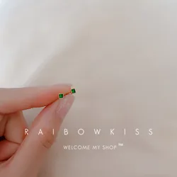 Emerald Green Cube Stud Earring For Women Vintage Geometry Crystal Zircon Mini Ear Ring Lady Simple Fashion Blazed Small Jewelry