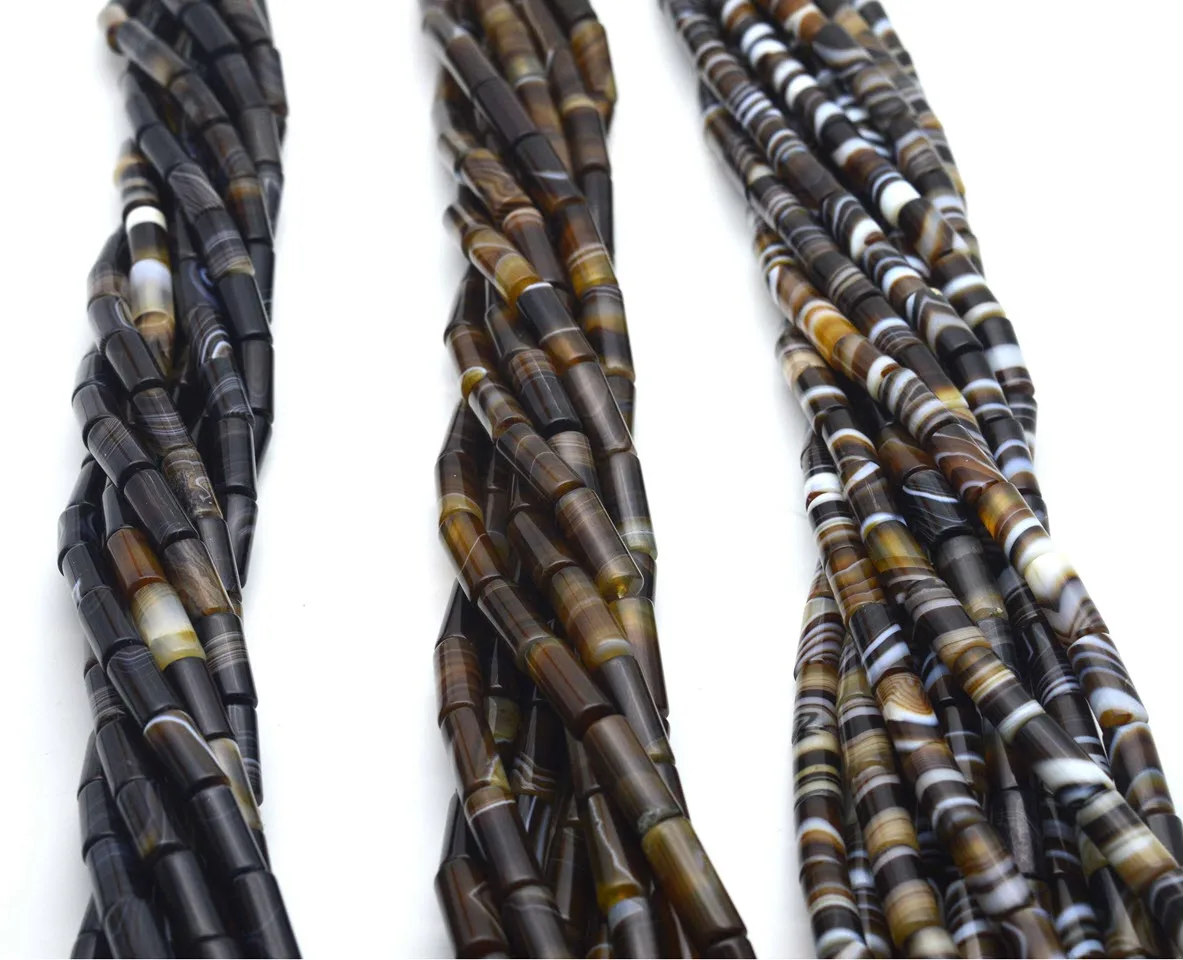 Natural Stone Black Agate Stone Beads Spacer Column Stick Bead Beaded 15\'\' Strand For DIY Jewelry Making Bracelet Accessories