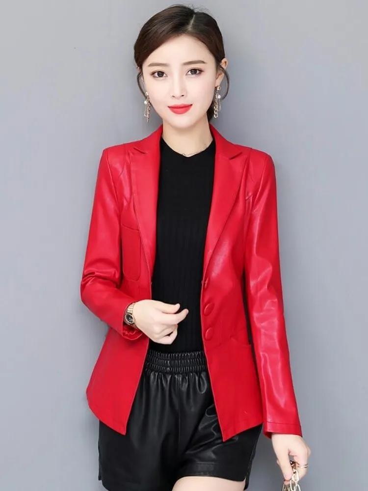 Hot 2023 Spring New Genuine Leather Jacket Female Short Korean Slim Suit Collar Sheepskin Blazer Coat Women Small Overcoat Trend