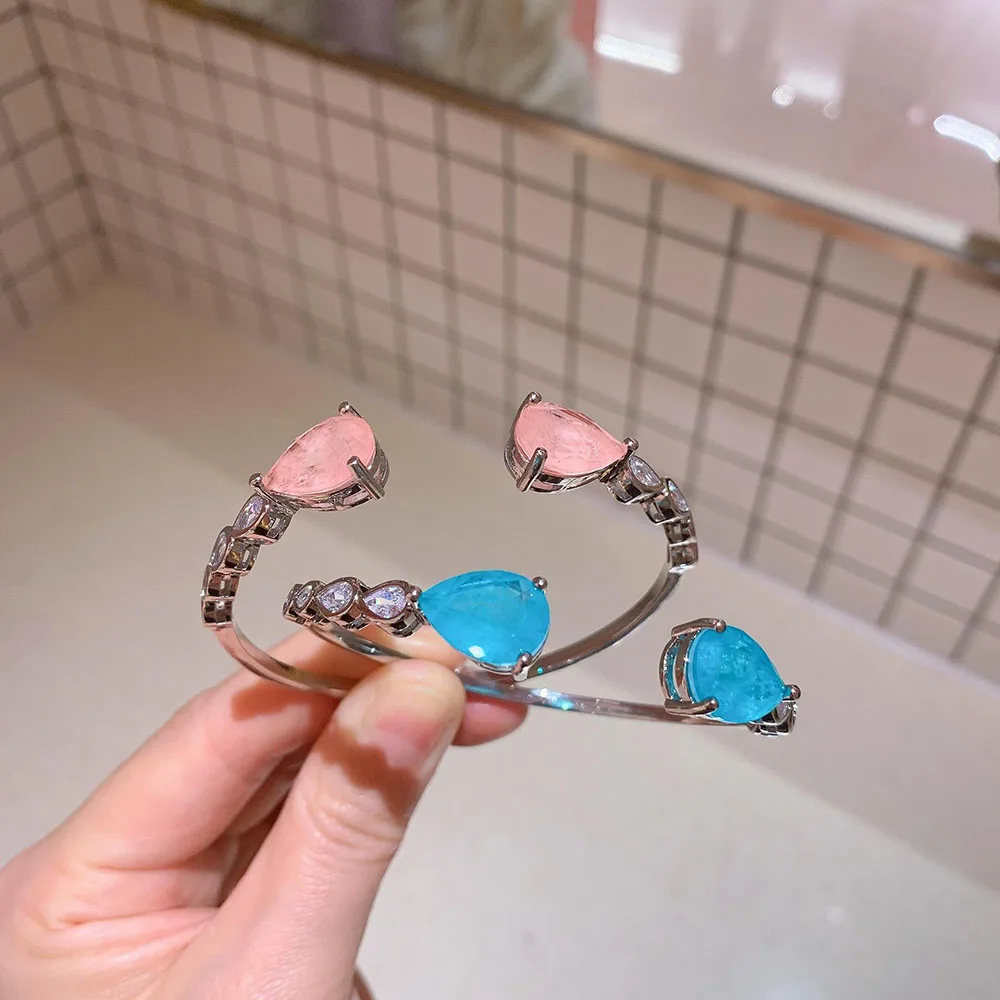 2021 neue Ankunft 10*18mm Rosa Kristall Paraiba Turmalin Edelstein Armband Hochzeit Engagement frauen Armreif Party Feine schmuck
