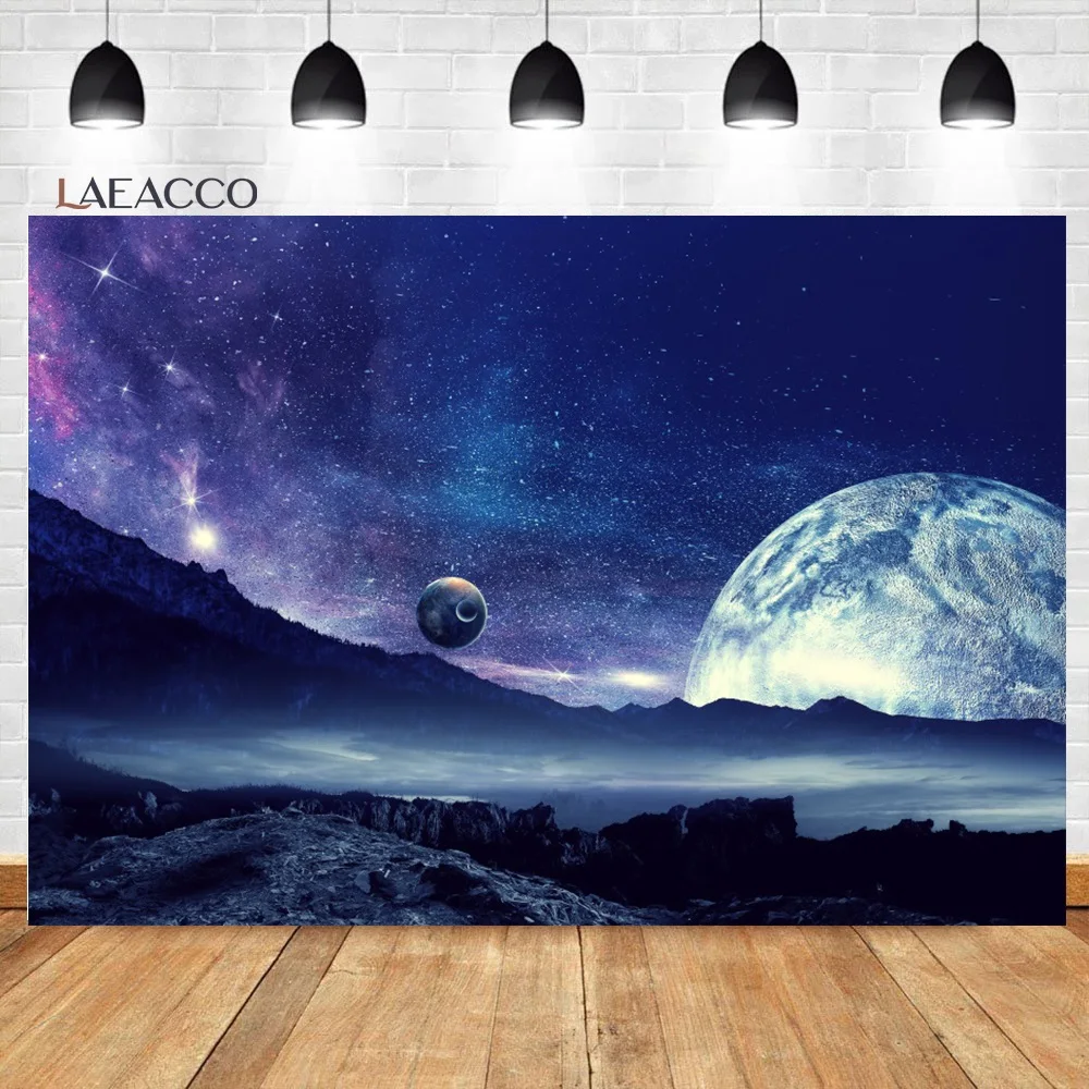 Laeacco Universe Photophone Space Earth Moon Astronaut Photography Backdrops Baby Birthday Photo Backgrounds Photozone Photocall