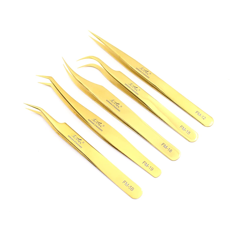 FUNMIX FM Series Golden Premium Ultra-fine High Precision Non-magnetic ESD Beauty Makeup Tweezers Eyelash Graft Manicure Pincers