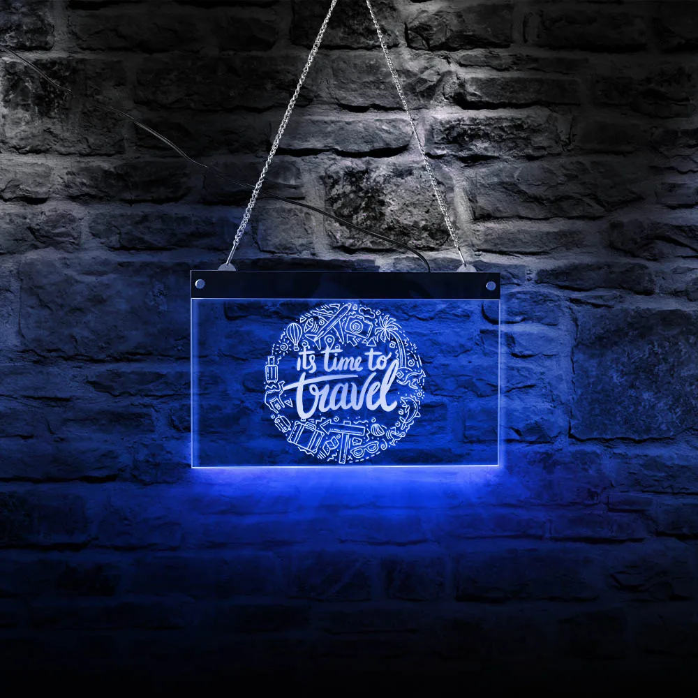 

It's Time To Travel LED Neon Sign Adventure Suitcase Vacation Holiday Trips Hanging Wall Lamp Tourism Team Souvenir Decor