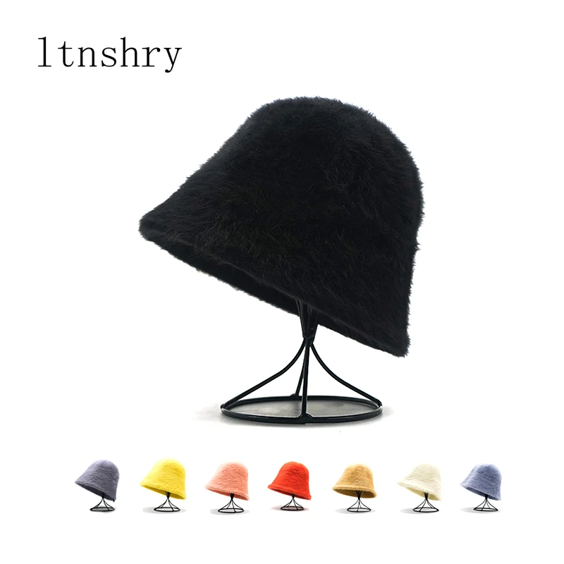 New Fashion Bucket hats wool Autumn Winter Panama Caps Plush Pot Hat Women Fur Protection From Cold And Warm Fisherman's Hat