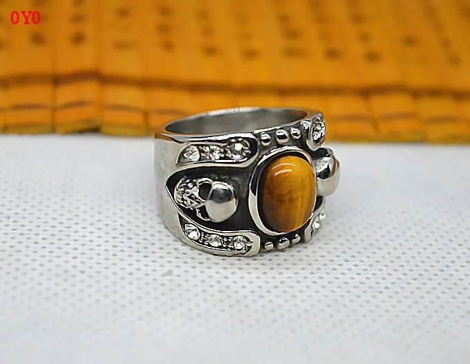 

925 sterling silver tiger eye stone skull ring men domineering ring