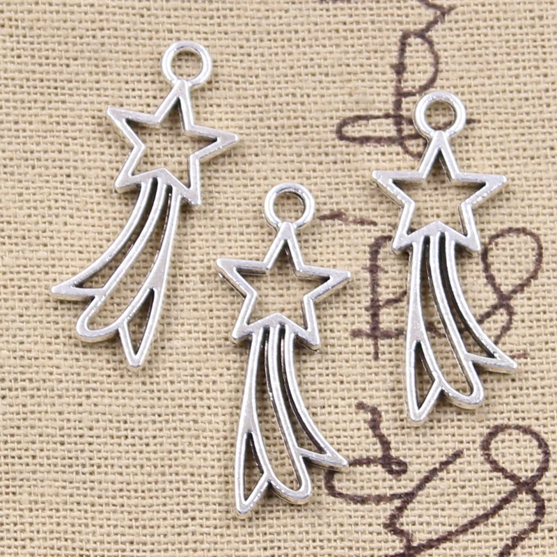 15pcs Charms Rising Stars 31x13mm Antique Silver Color Plated Pendants Making DIY Handmade Tibetan Silver Color Finding Jewelry