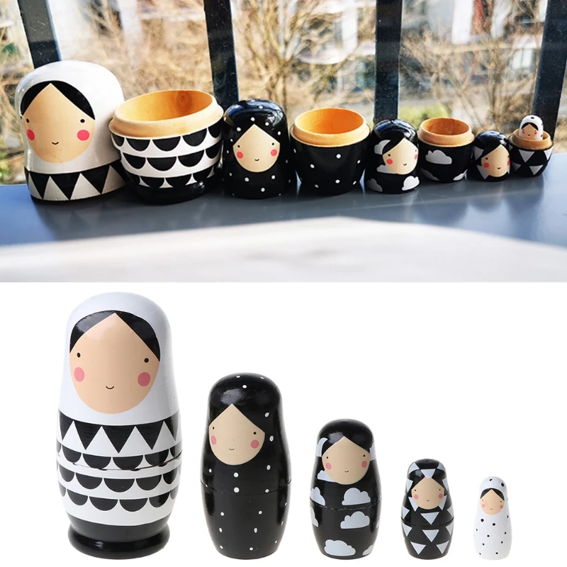 5pcs Set Russian Nesting Dolls Wooden Matryoshka Doll Handmade Painted Stacking Dolls Toys for Children