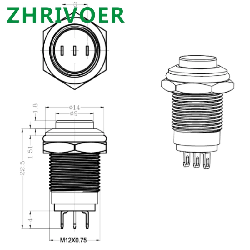 1 stücke 3pin 12mm Metall Push Button Switch Selbst-locking Verriegelnd/Momentary Reset Wasserdichte Hohe/Flache runde Nickel überzogene messing