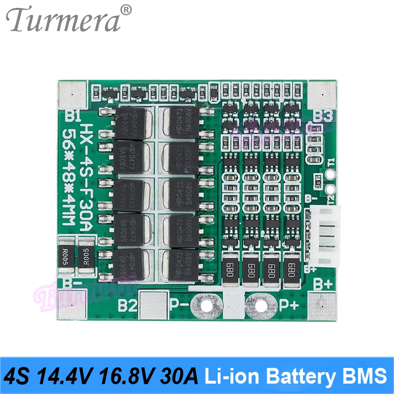 Turmera 4S 30A 14.4V 16.8V BMS Balanced Lithium Battery Protection Board for 3.6V 18650 Electric Drill Screwdriver Batteries Use