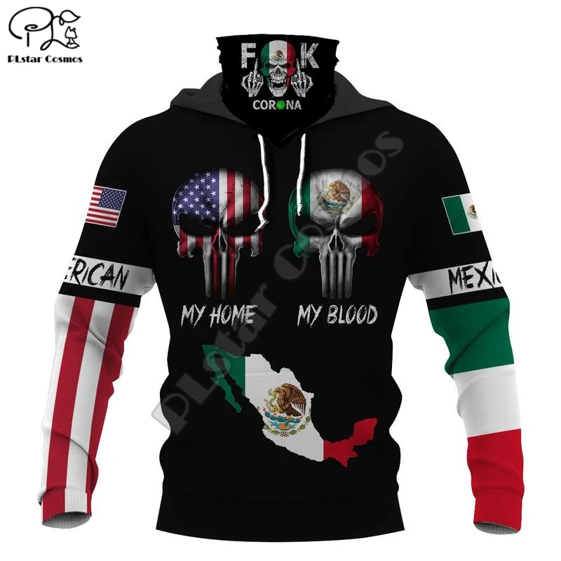 PLstar Cosmos Skull America Mexico Flag 3D Printed New Fashion Men's Mask Hoodies Winter Casual Windproof Clothing  Style-4