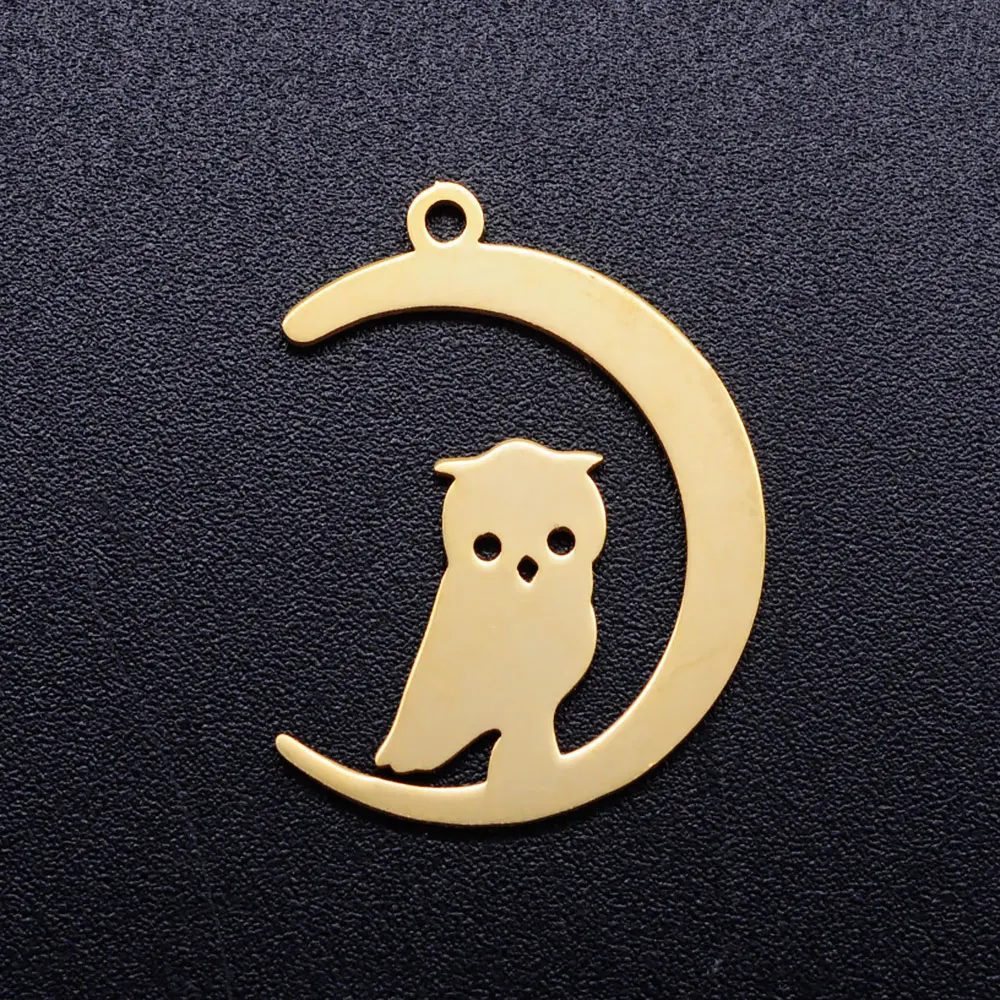 10pcs/lot Wholesale 316 Stainless Steel Night Owl On Moon DIY Charms Cat Kitty Pendant Dragonfly Bird Elephant Connectors Charm