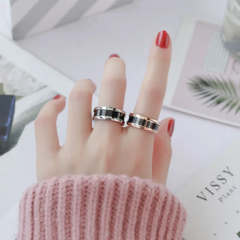 Roman Numeral Ring for Women Men White Black 18KGP Rose Gold Silver Color Stainless Steel Charm Luxury Jewelry Gift(GR239)