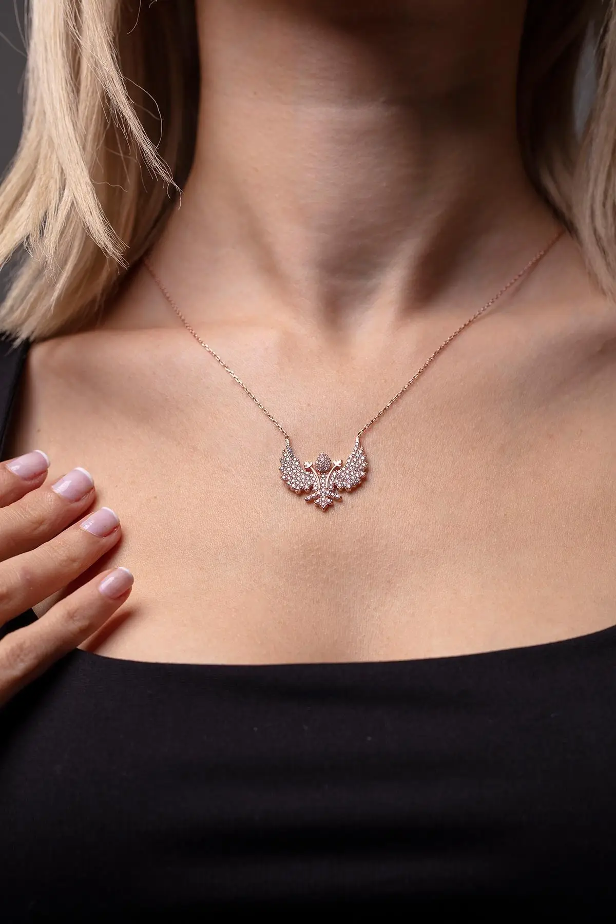 925 sterling Silver For Women Huma Bird Model Rose Plated Silver Necklace Model Fashionable Design Quality 2021 Trend Fashion Style pure Silver