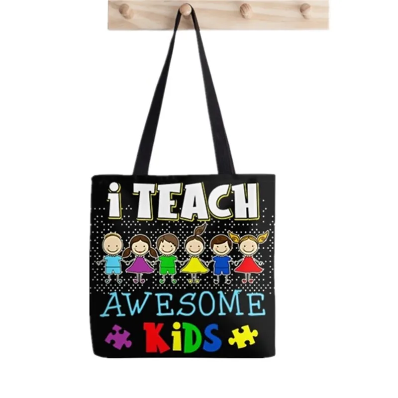 

Shopper Teacher I Teach Awesome Printed Tote Bag women Harajuku shopper Funny handbag girl Shoulder shopping Lady Canvas Bag