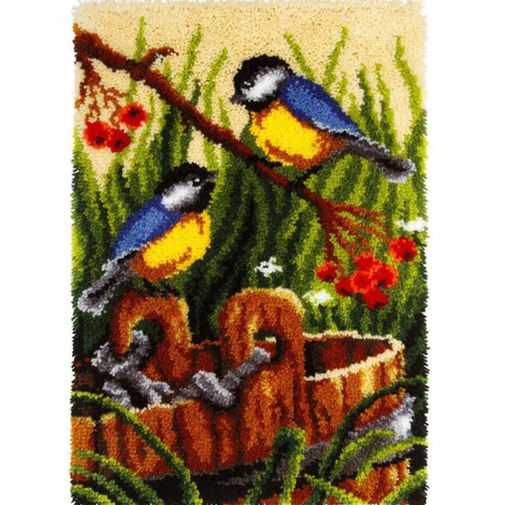 Latch hook carpet Crafts for adults Cross stitch embroidery on printed canvas Rug making kits Hobby and needlework Bird Tapestry