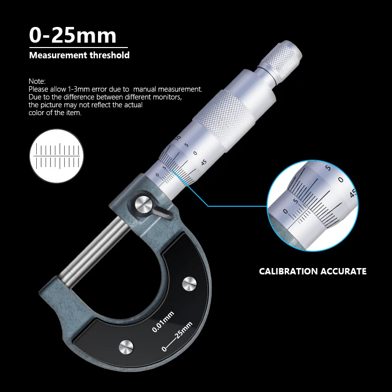 XCAN Caliper 0-25mm 0.01mm Outerside Micrometer Measure Precision Gauge Metal Caliper Measuring Tools