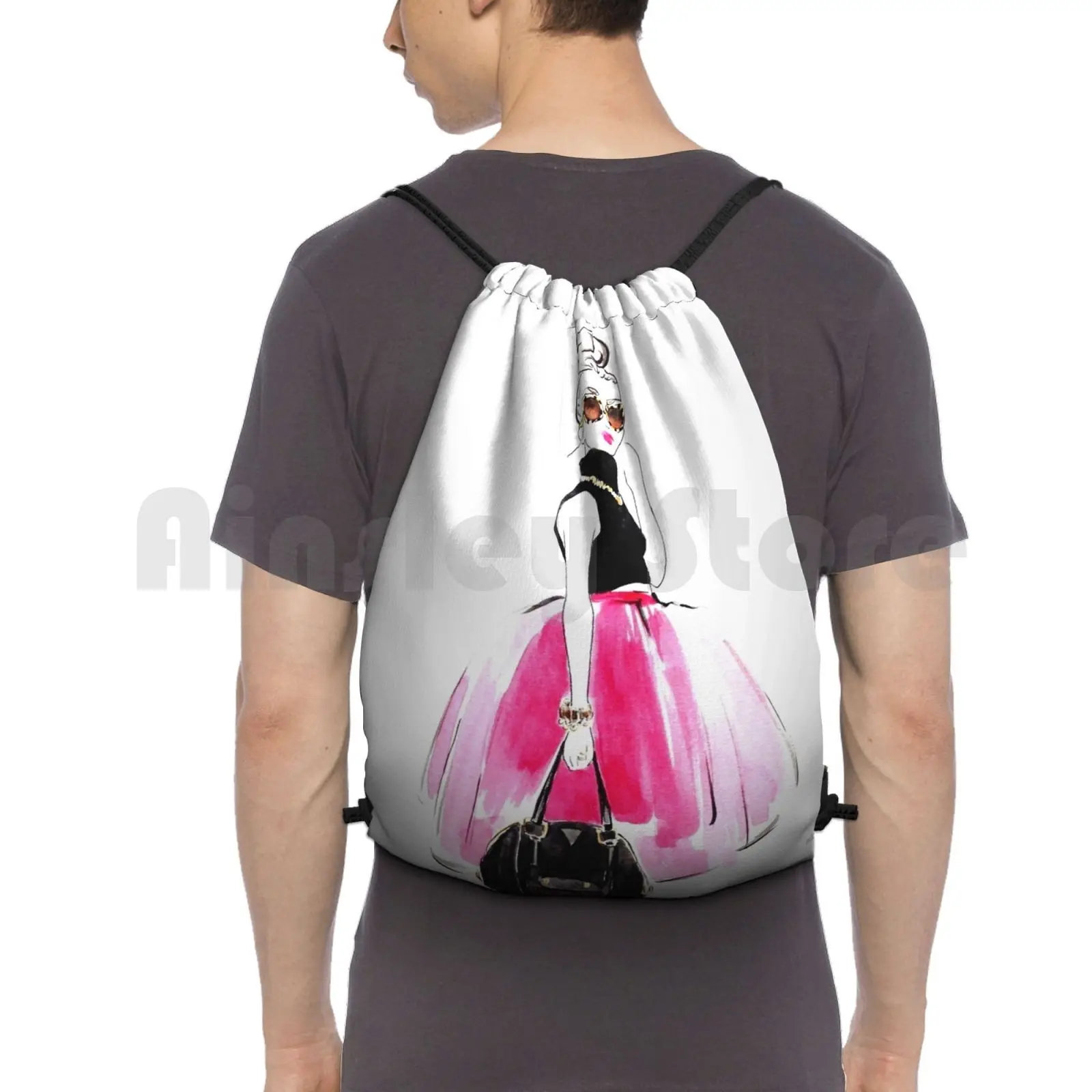 Fashion Blogger Backpack Drawstring Bags Gym Bag Waterproof New Fashion Fashion Art Fashion Illustration Shopping Girls