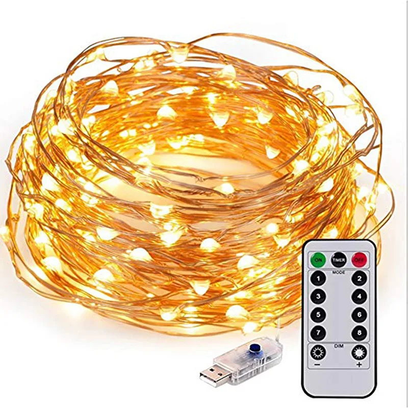 

Festive outdoor copper string light 2m 20leds remote control timing battery USB garden light for party Christmas decoration