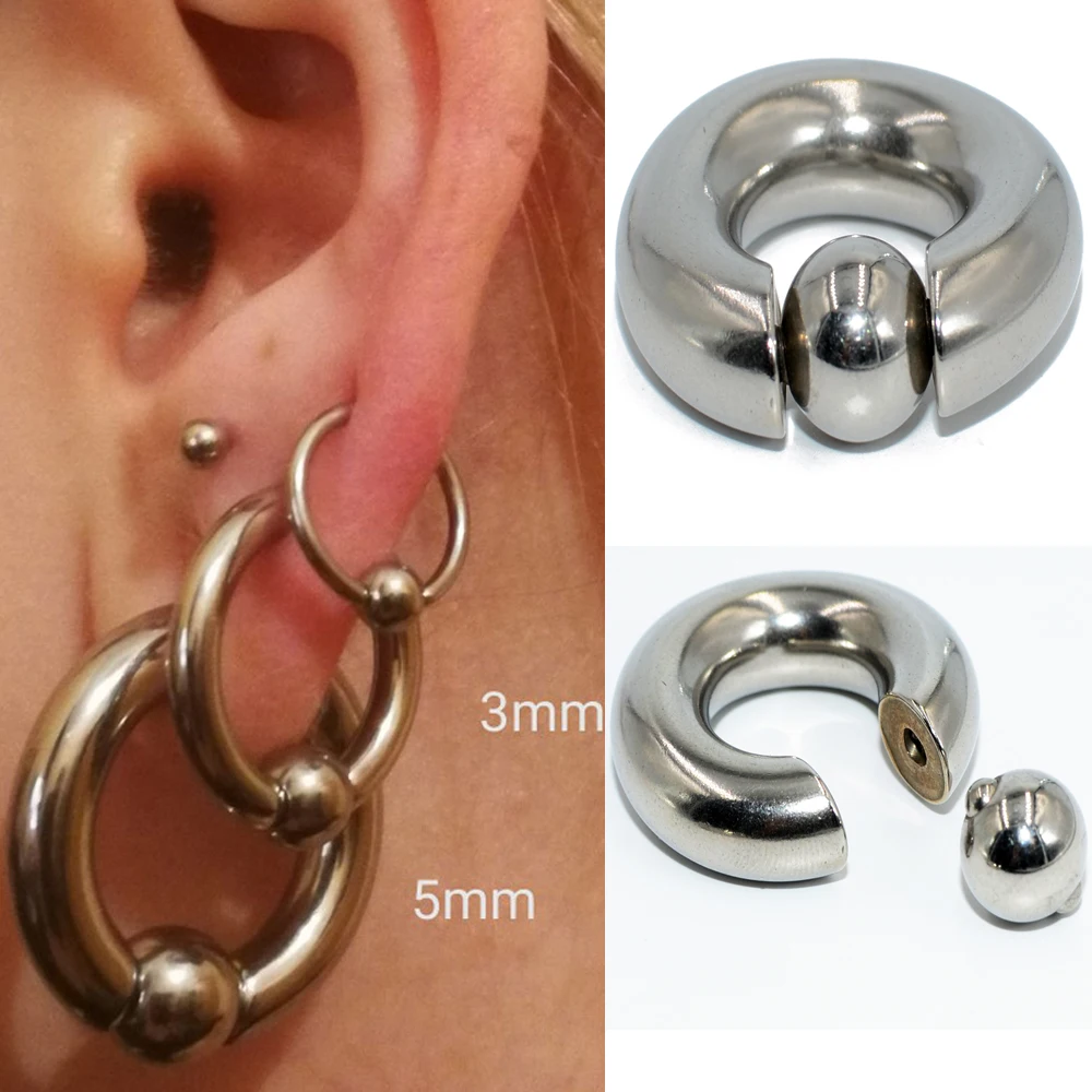 1PC Big Size Stainless Steel Captive Bead Rings Septum Clickers Ear Plugs Tunnel Expanders Nipple Piercings Segment Nose Rings