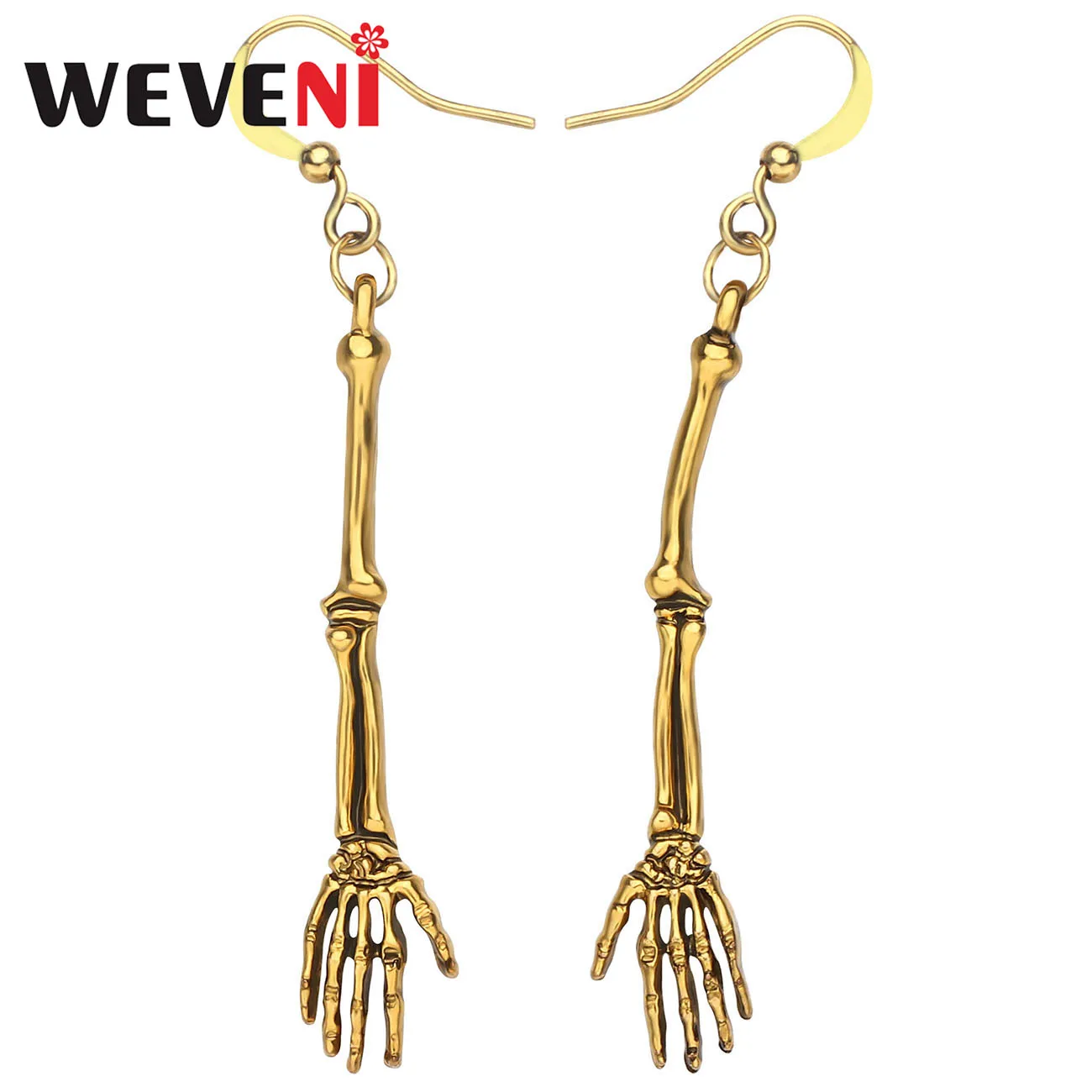 

WEVENI Halloween Alloy Plated Antique Gold Skeleton Arm Earrings Skull Dangle Drop Jewelry For Women Kids Charm Gift Decoration