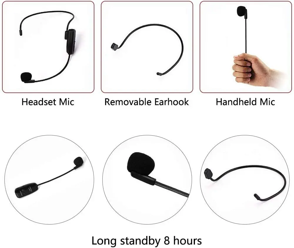 UHF Wireless Microphone Headset Headset and Handheld 2in1 50M Range Rechargeable for Voice Amplifier Teach Wireless Mic XIAOKOA