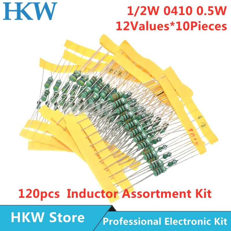 120 Stks/set 12 Waarden Kleur Ring Inductor Assortiment Kit 0410 1/2W 0.5W Smoorspoelen 1UH ~ 1MH 4.7UH 22UH 47UH 68UH 100UH 220UH Diy Kit