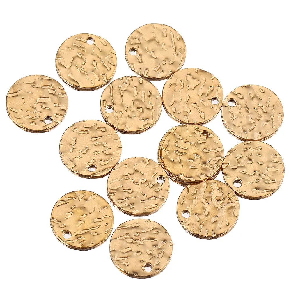 20pcs/lot 8 10 12mm Gold Plated Stainless Steel Tags Texture Round Charms Blank Coin Beads for DIY Necklace Bracelet Making