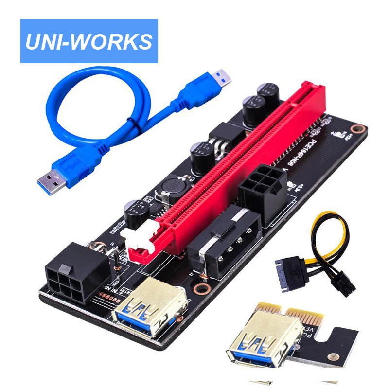 Extensor PCI-E Riser PCI Express Card ver 009s 008 010s 1x a 16x USB3.0 SATA a 4Pin IDE Molex Power para BTC Miner Machine, 3 uds.