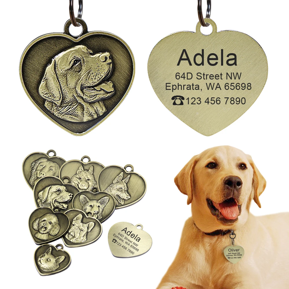 Custom Dog ID Tag Engraved Personalized Name ID Tag For Dogs Cats Puppy Round Metal Nameplate Pet Accessories