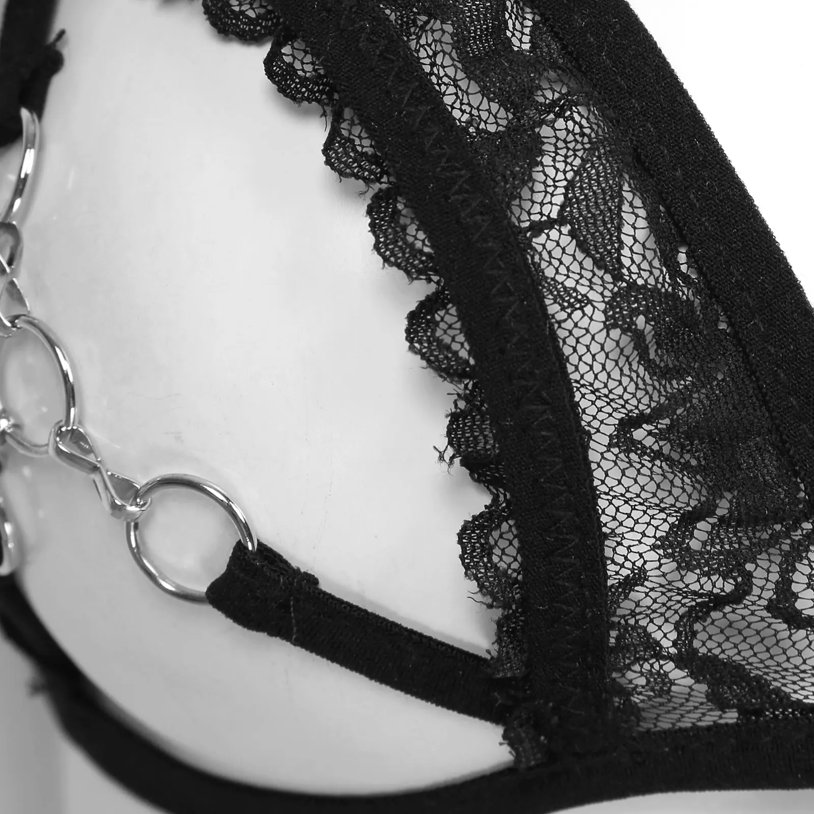 Womens Lingerie Erotic Bras Open Cup See Through Sheer Lace Bra Top Brassiere with Metal Rings Linked at Bust Bralette Underwear