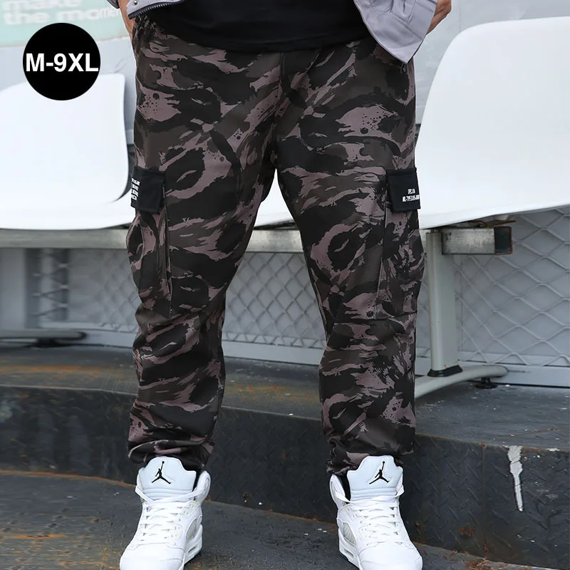 Mens Cargo Pants Casual Military Pants Large Size Overalls Men\'s Tide Brand Beamed Plus Fat Loose Wild Camouflage Pants 9XL