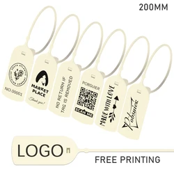 100 abbigliamento personalizzato cartellini personalizzati sigillo di sicurezza in plastica stampa Logo indumento scarpa abbigliamento etichetta regalo crema Beige 200mm