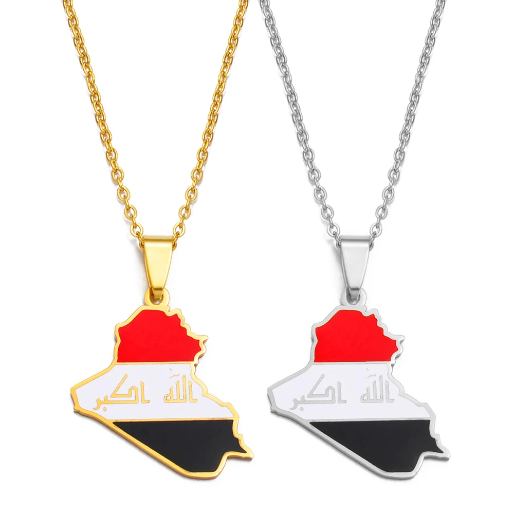 Anniyo Republic Of Iraq Map Flag Pendant Necklaces Jewelry Charms Map Of Iraq Chain Necklace #267721