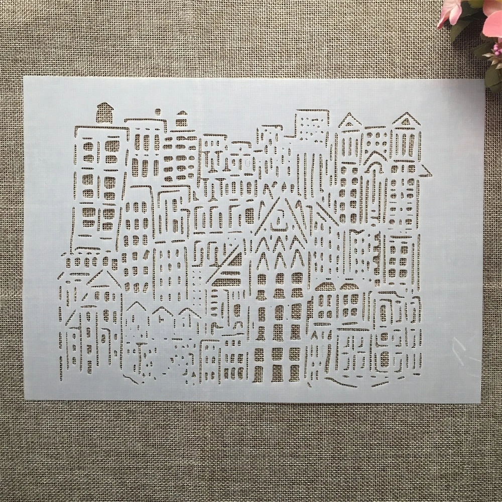 A4 29cm Metropolis City Buildings DIY Layering Stencils Wall Painting Scrapbook Coloring Embossing Album Decorative Template