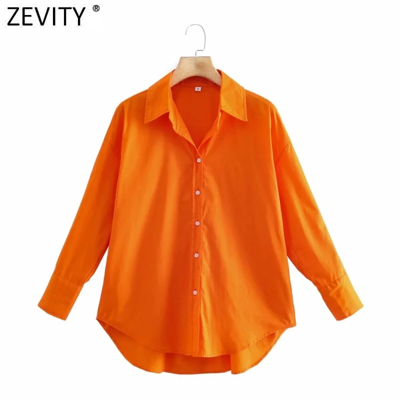 Zevity 2021 Women Simply Solid Colors Breasted Poplin Shirts Office Lady Long Sleeve Slim Blouse Roupas Chic Chemise Tops LS9541