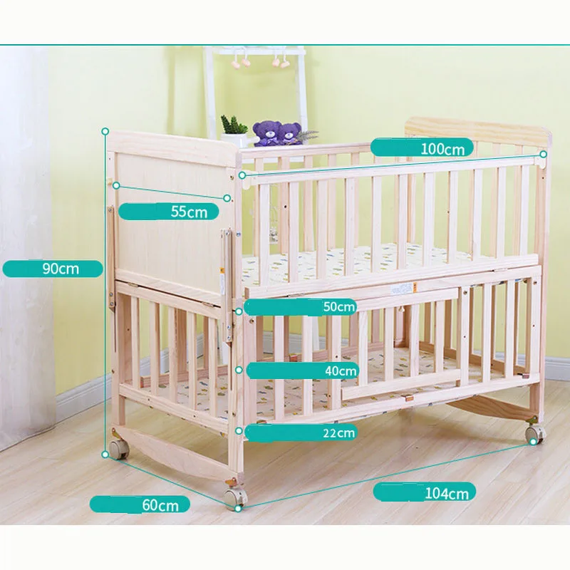 6 in 1 Baby Bed Set, Infant Crib Cradle & Move Shelf, Height Can Adjust Cot With Wheels