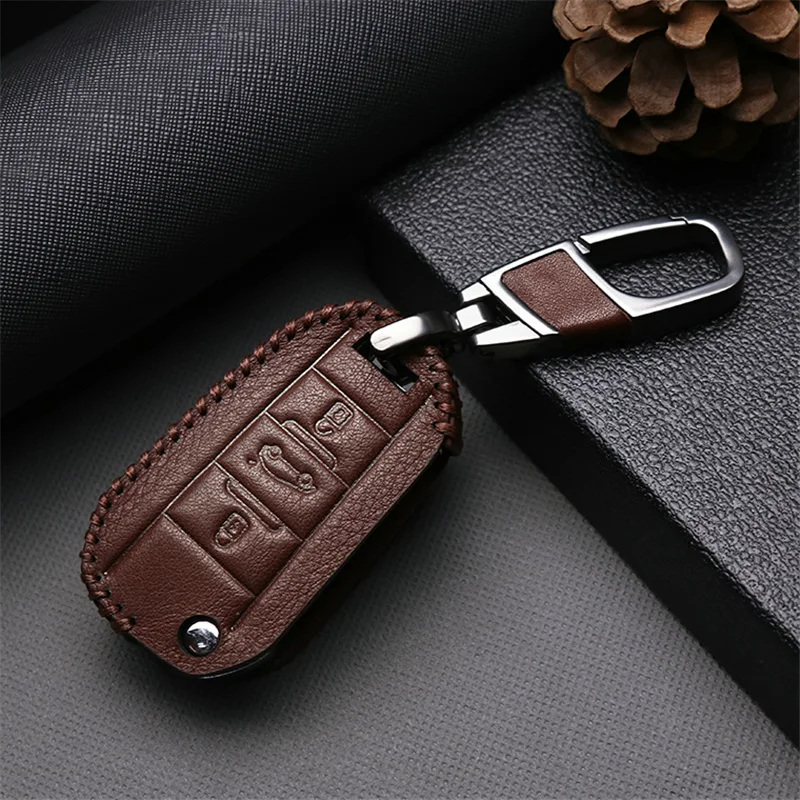 Leather Car Keyring Key Case Cover For Peugeot 107 308 SW 307 407 5008 3008 2008 301 208 206 207 508 408 Key Holder Accessories