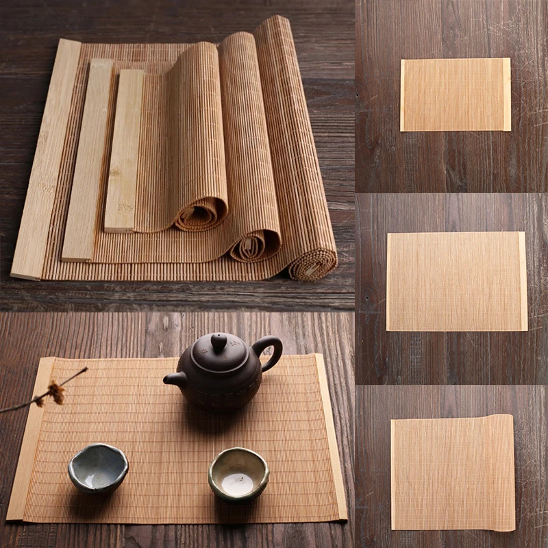 Natural Bamboo Table Mat Tea Dining Hot Insulated Pad Table Runner Japanese Style Woven Placemat Cafe Restaurant Decor Coaster