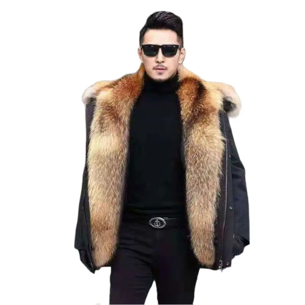 Parka à capuche en fausse fourrure de raton laveur pour hommes, manteau en coton optique, veste russe, vêtements pour garder au chaud, haut d\'hiver,