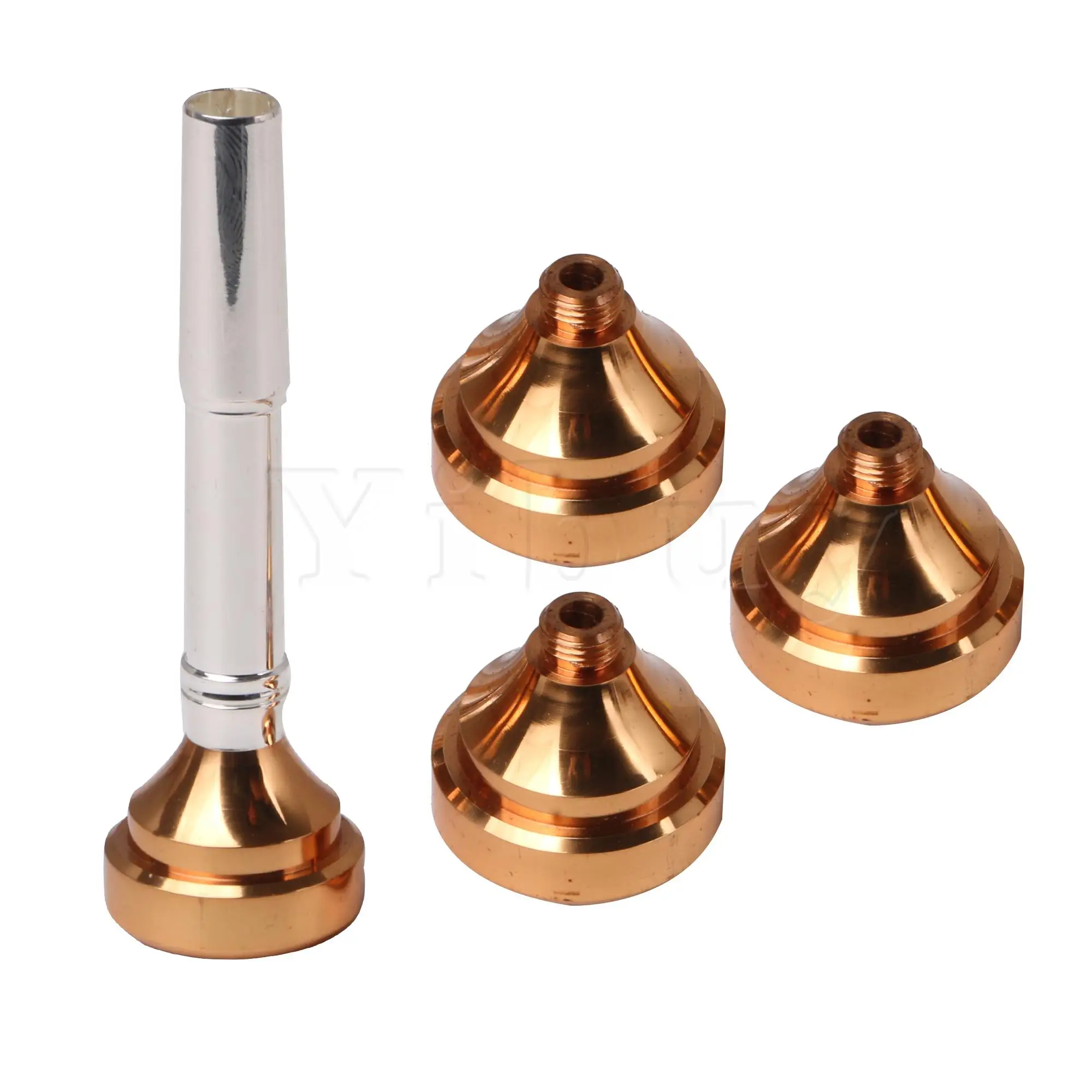 

Yibuy 4 Golden Trumpet Head Cups + Silver Plated Brass Trumpet Mouthpiece