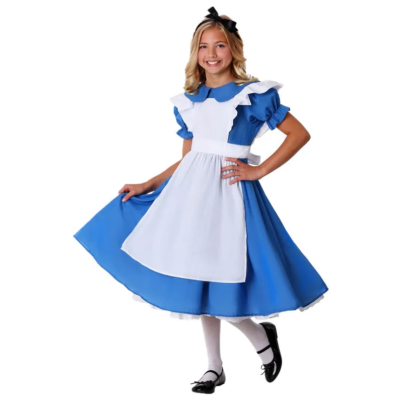 Deluxe Meisje Halloween Meid Lolita Jurk Alice In Wonderland Kostuum Baby Cosplay Dienaar Familie Feest Purim Fantasia Kostuum