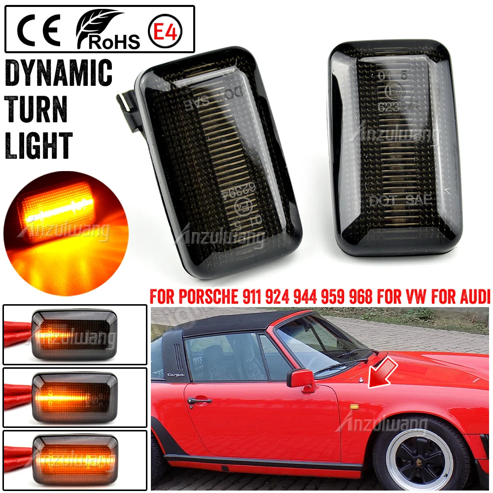 2Pc For Porsche 911(930 Type)911 Carrera 2/4 964 993 924/924S 944 959 968 Dynamic LED Side Turn Signal Marker Light Lamp Blinker