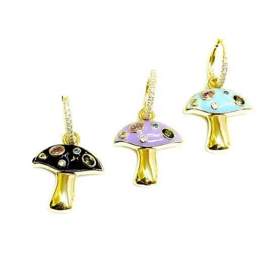 Two Way Used Cz Circle Drop Fashion Women Jewelry Colorful Enamel Rainbow cz Mushroom Charm Dangle Earring