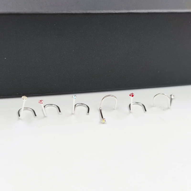 20Pcs of pack925 Sterling Silver 1.5 MM Round Crystal Nose Stud Rings Screw Piercing Jewelry