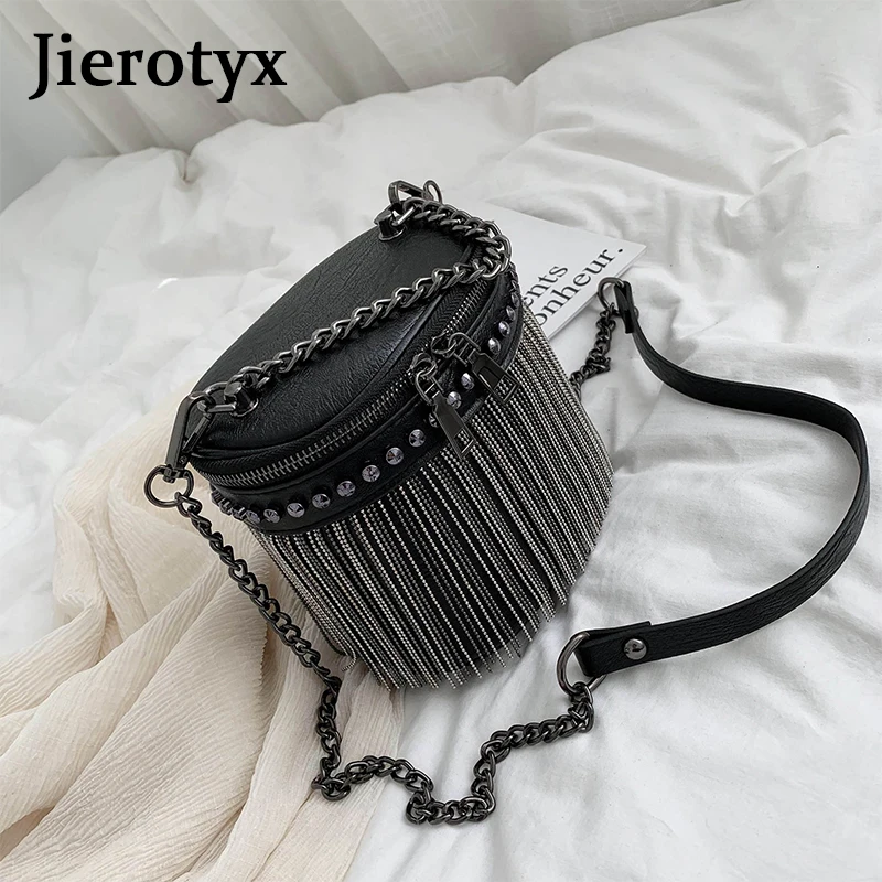 JIEROTYX Luxury Crossbody Messenger Bags For Women Designer Handbags Zipper Tassel Bag Lady PU Leather Trendy Sexy Chain Bag