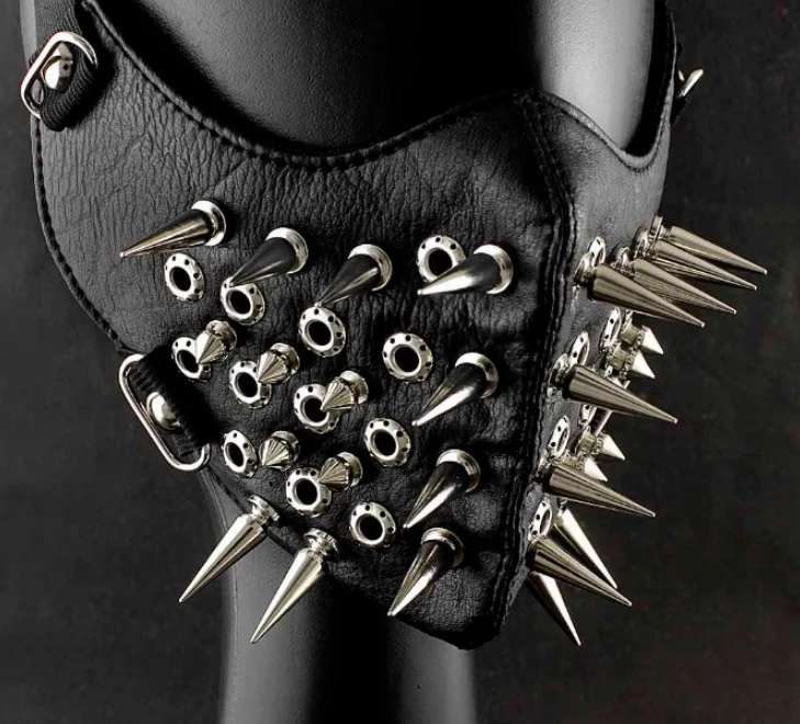 Cool Long Spike Studded Steampunk Leather Thick Cotton Winter Mask Biker Rock and row long spikes Performance cosplay party mask