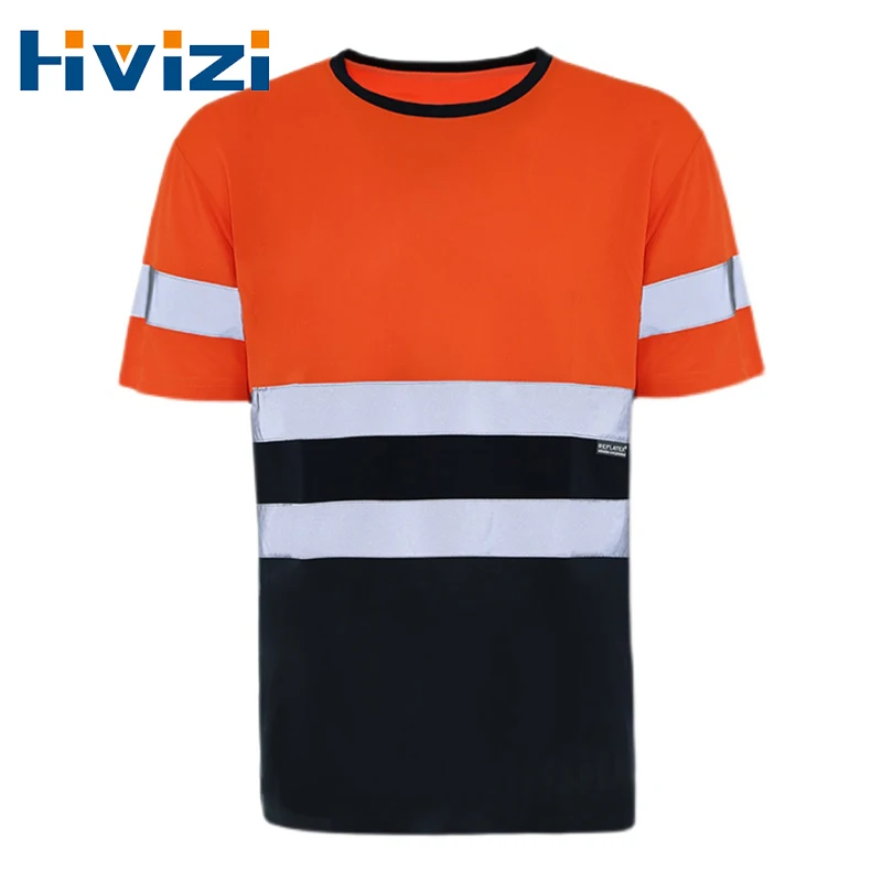 Hi Vis T Shirt Reflective Safety Lime Orange Short Sleeve High Visibility O-Neck Shirt Two Tone