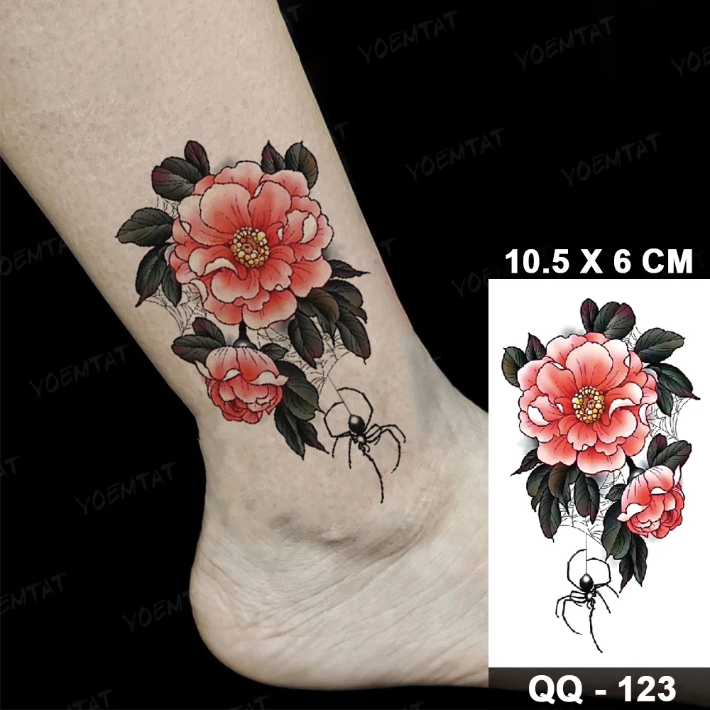 Autocollants de tatouage temporaire, couleur imperméable, tournesol, Rose, pivoine, fleur, serpent, Scorpion, Flash, femme, homme, Art corporel,